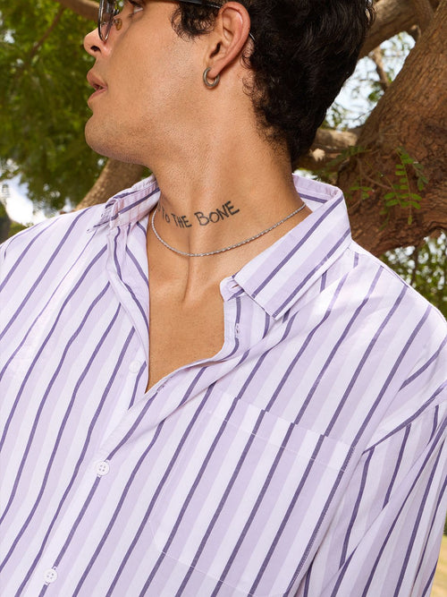 Stripe Shirt: Mauve Men Relaxed Shirts
