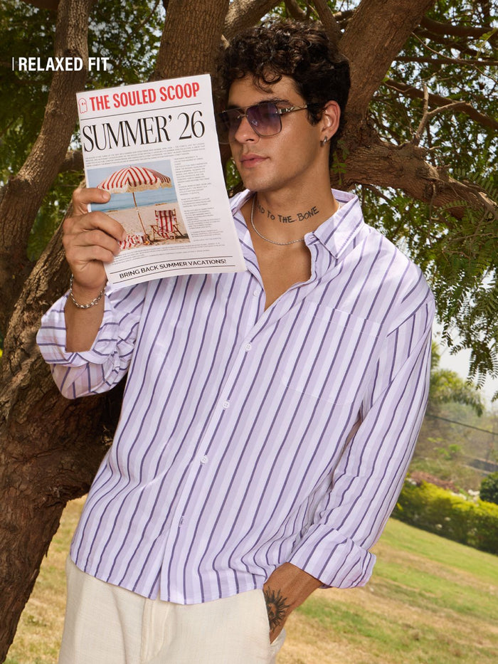 Stripe Shirt: Mauve Men Relaxed Shirts
