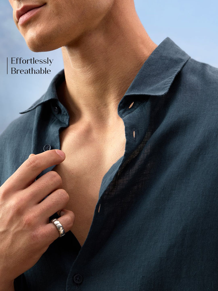 Luxe Linen Shirt: Midnight Blue 100% Linen Shirts