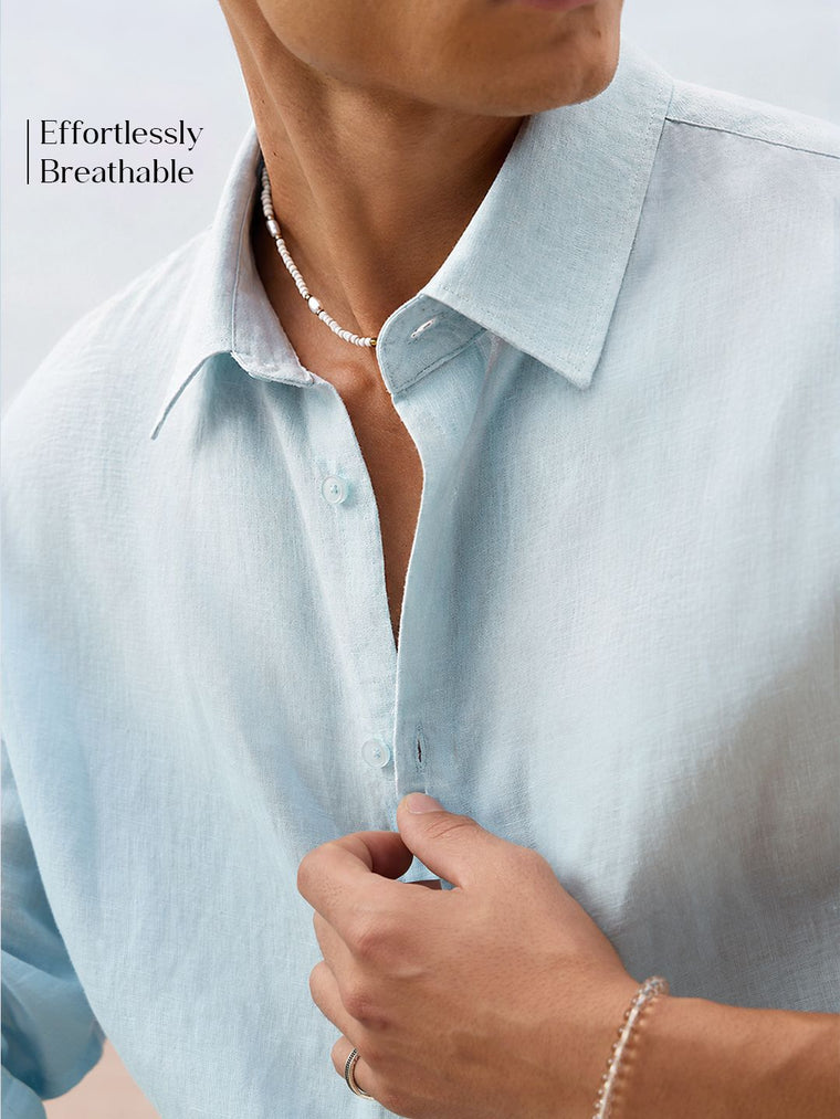 Luxe Linen Shirt: Sky Blue 100% Linen Shirts