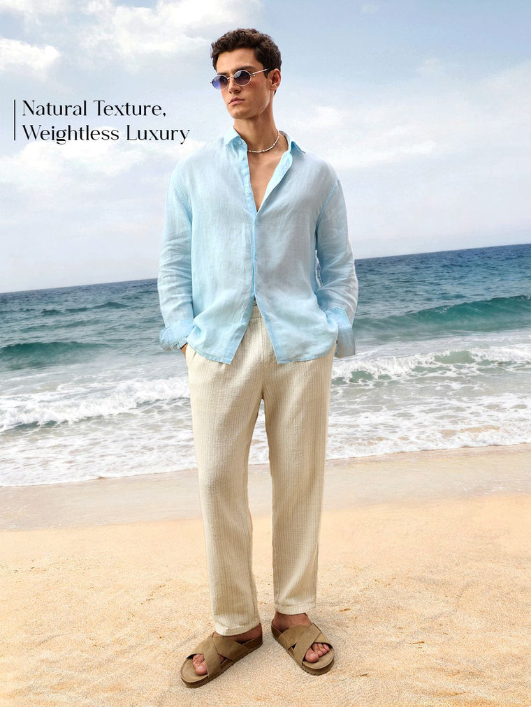 Luxe Linen Shirt: Sky Blue 100% Linen Shirts