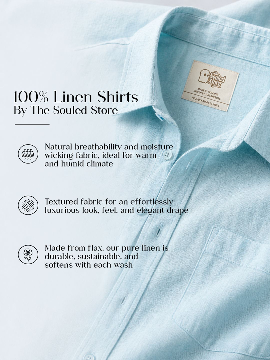 Luxe Linen Shirt: Sky Blue 100% Linen Shirts