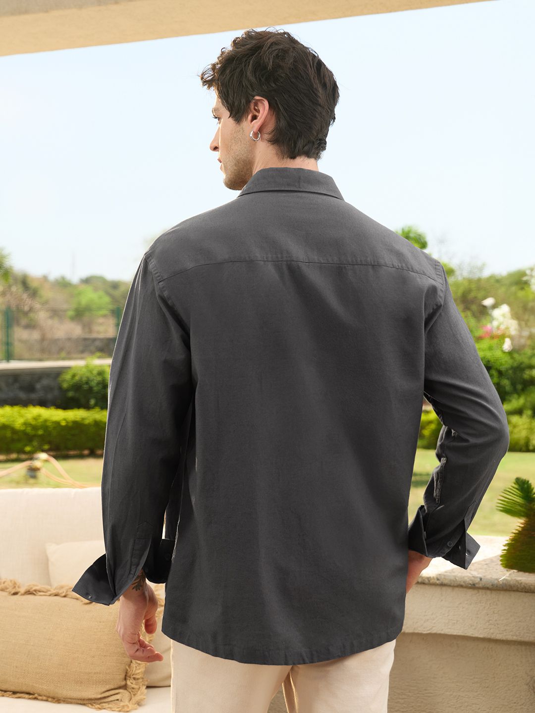 Cotton Linen: Charcoal Cotton Linen Shirts