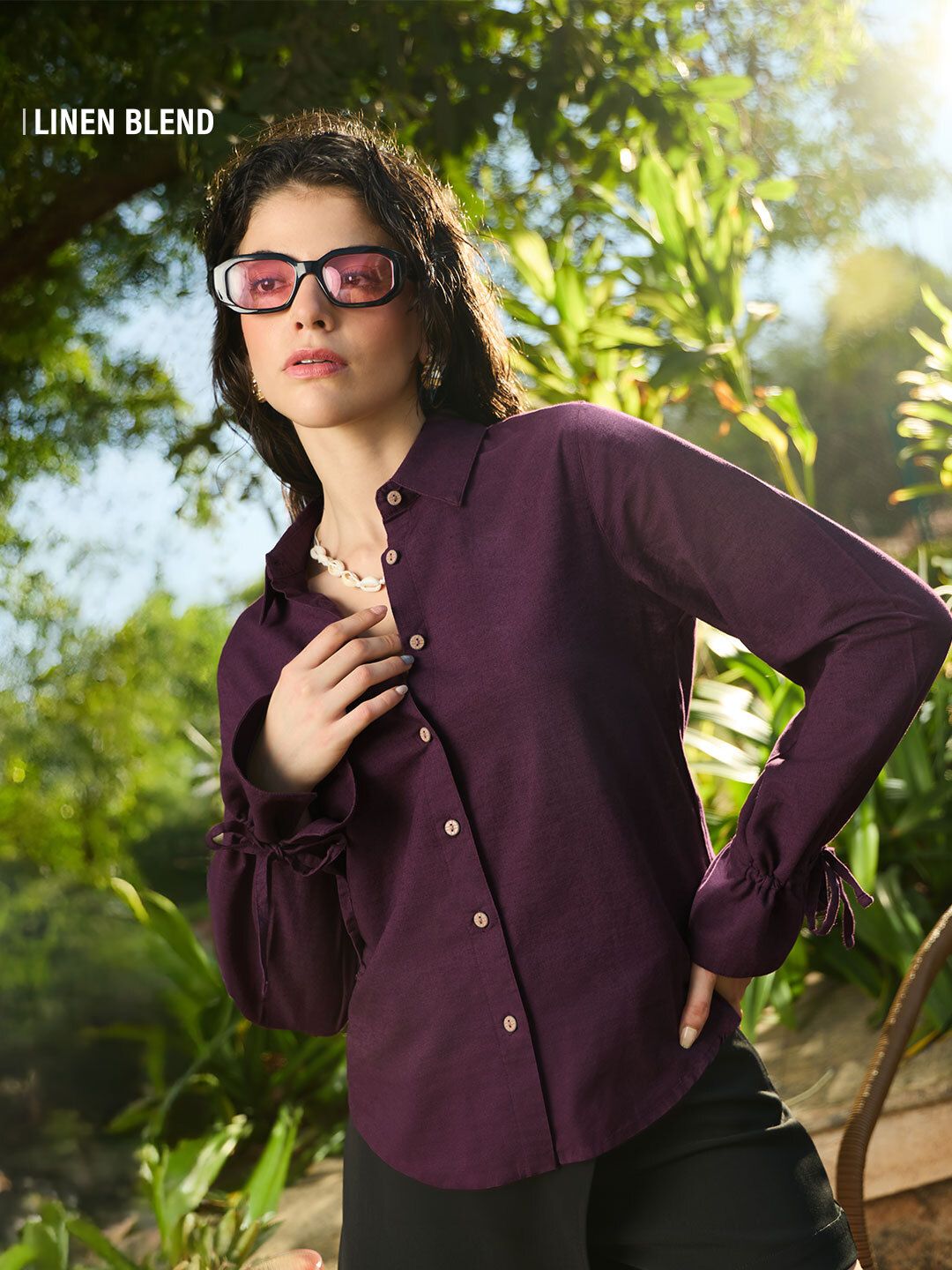 Cotton Linen Shirt: Berry Women Relaxed Shirts