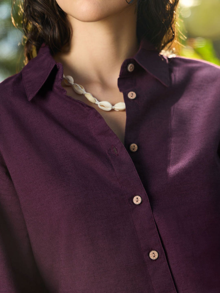 Cotton Linen Shirt: Berry Women Relaxed Shirts