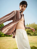 Cotton Linen Stripes: Latte Cotton Linen Shirts