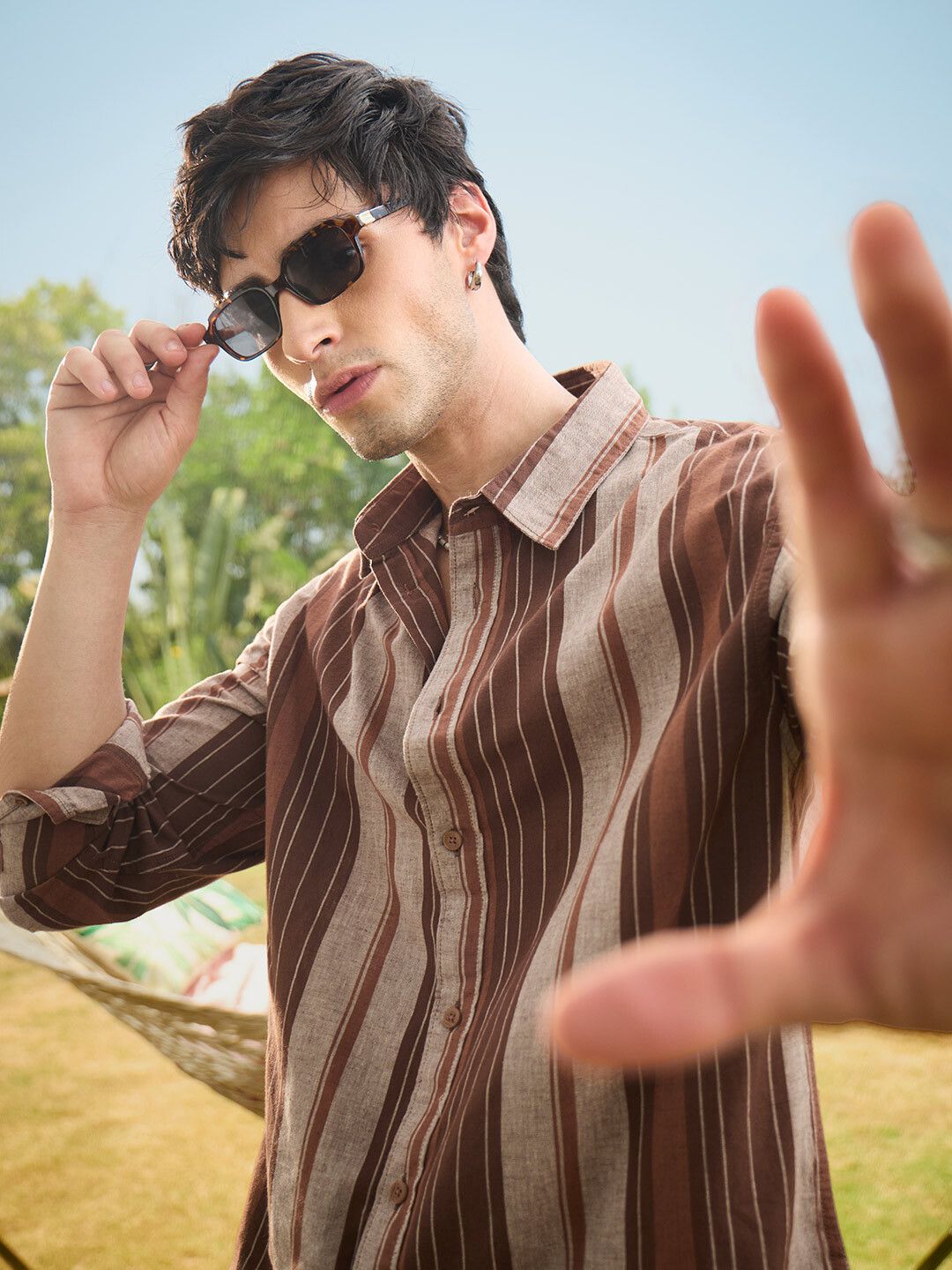 Cotton Linen Stripes: Latte Cotton Linen Shirts
