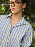 Stripe Shirt: Blue Jay Women Oversized Shirts