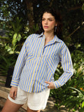 Stripe Shirt: Blue Jay Women Oversized Shirts