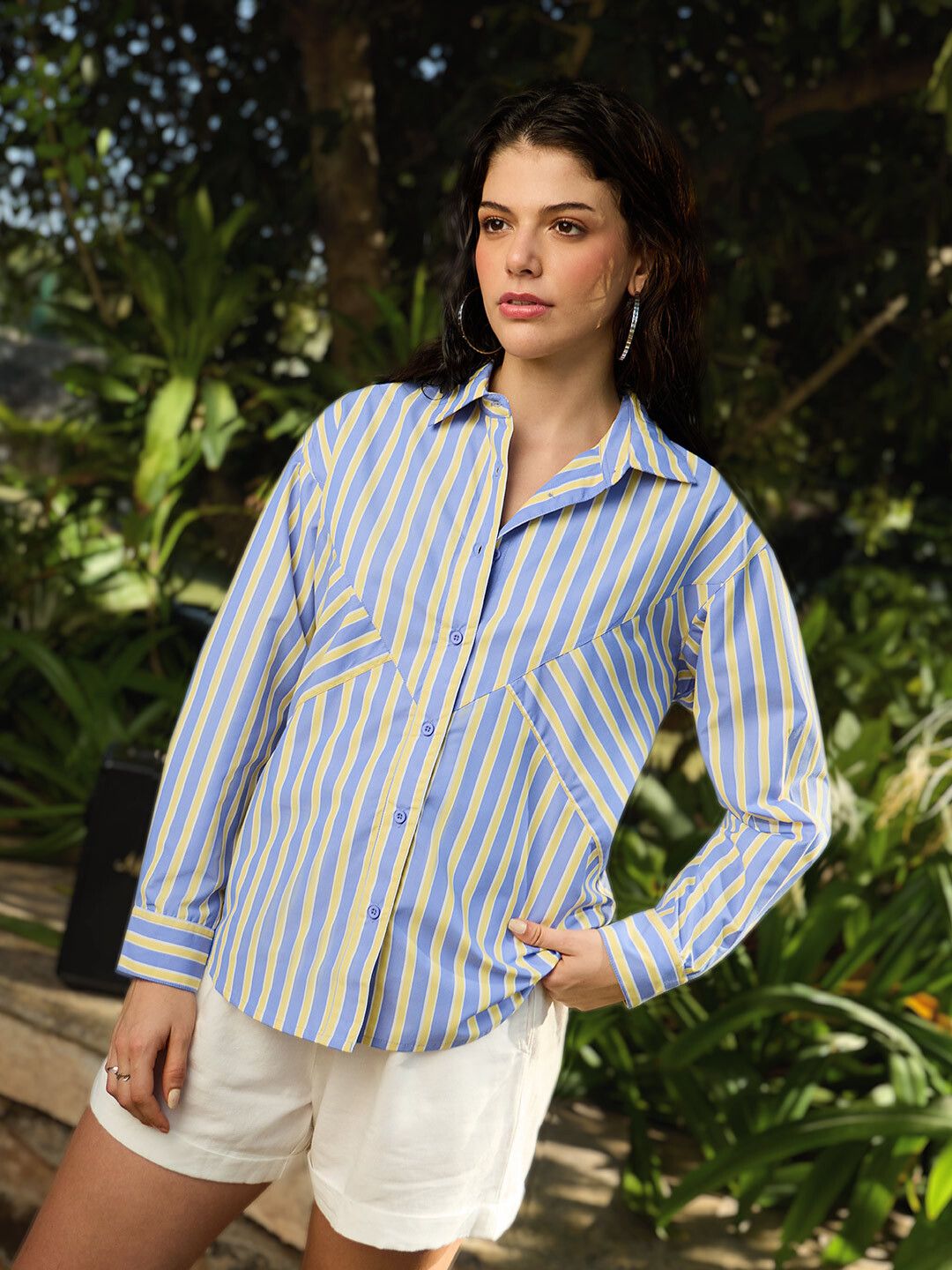 Stripe Shirt: Blue Jay Women Oversized Shirts