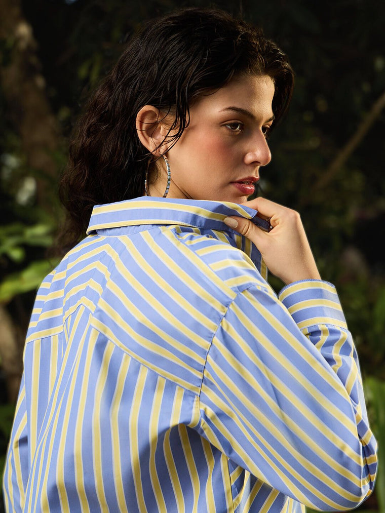 Stripe Shirt: Blue Jay Women Oversized Shirts