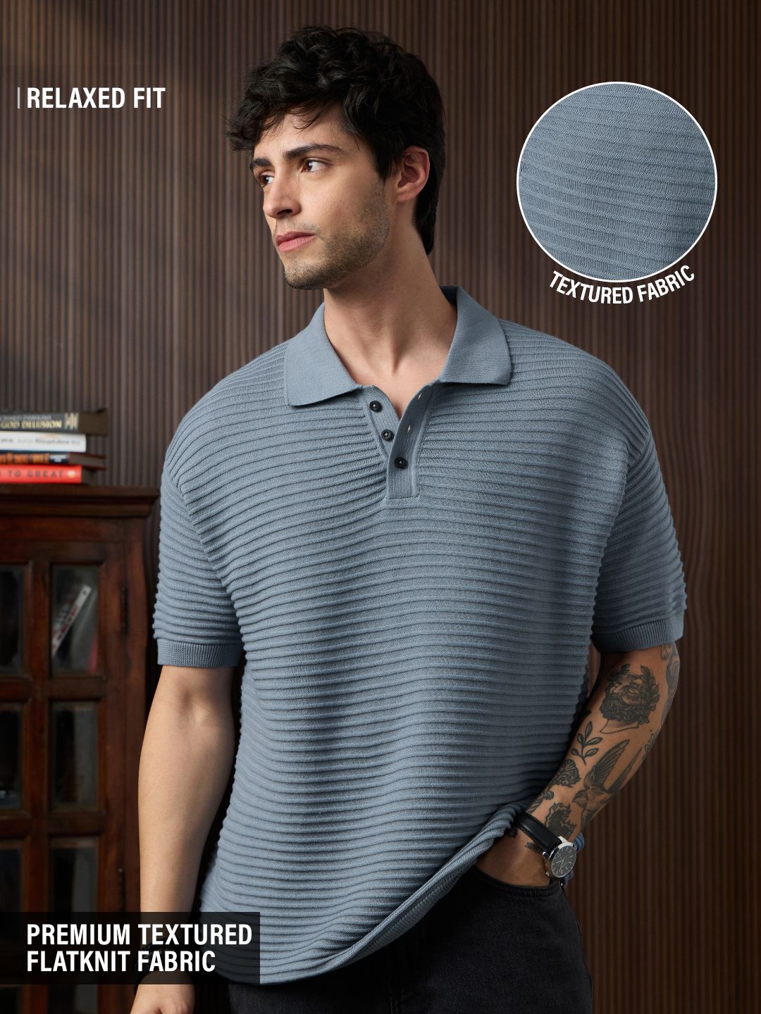 Textured Flatknit: Azure Textured Polos