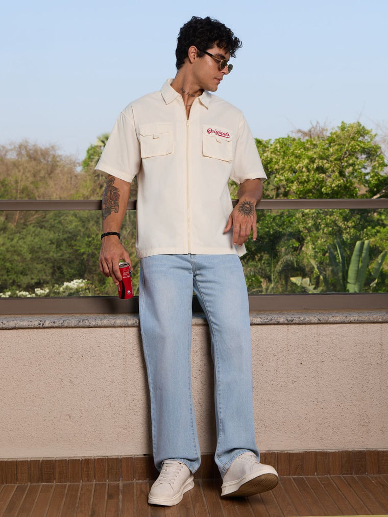 Utility Zipper Shirt: Off-White Oversized Shirts