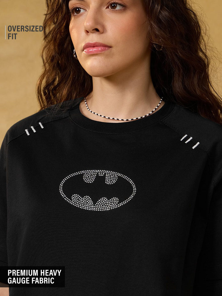 Batman: Rhinestone Logo Women Oversized T-Shirts