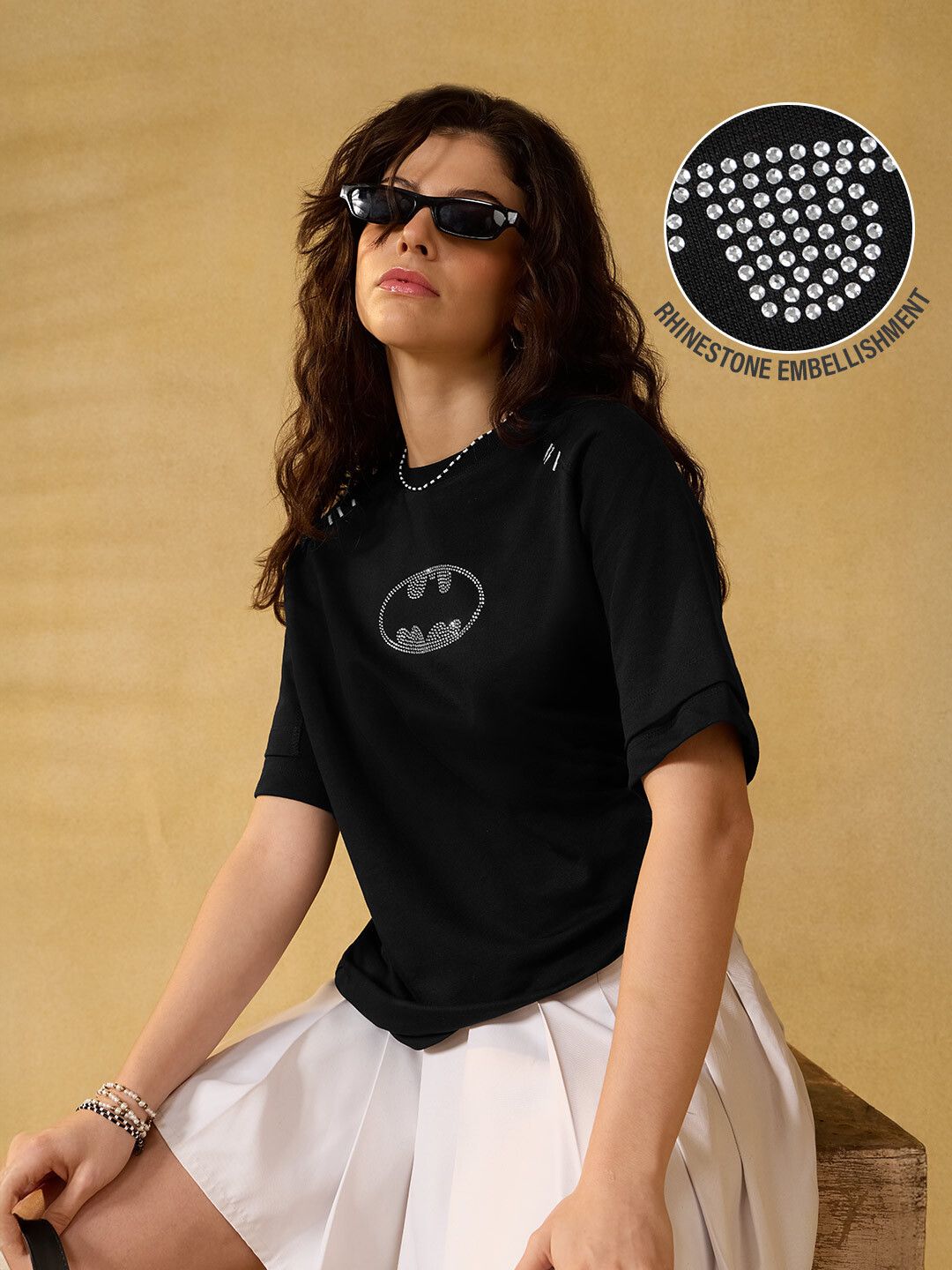 Batman: Rhinestone Logo Women Oversized T-Shirts