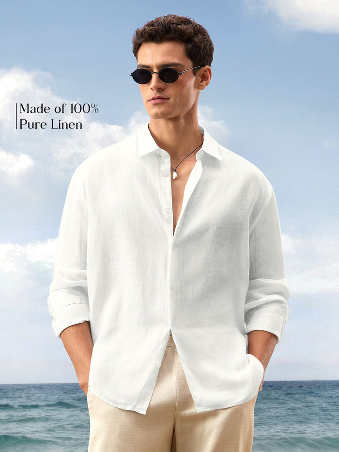 Luxe Linen Shirt: Cloud White 100% Linen Shirts
