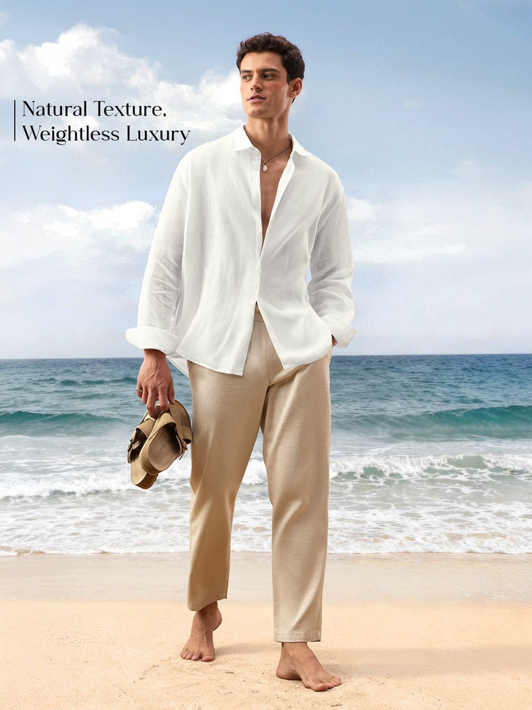 Luxe Linen Shirt: Cloud White 100% Linen Shirts