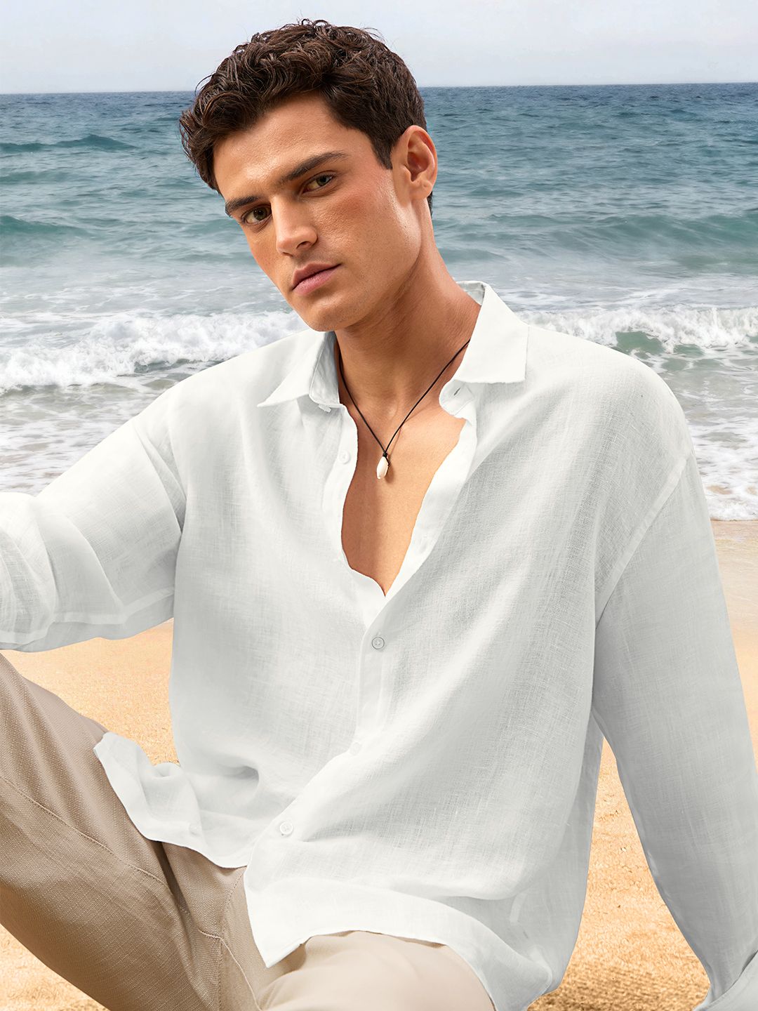 Luxe Linen Shirt: Cloud White 100% Linen Shirts