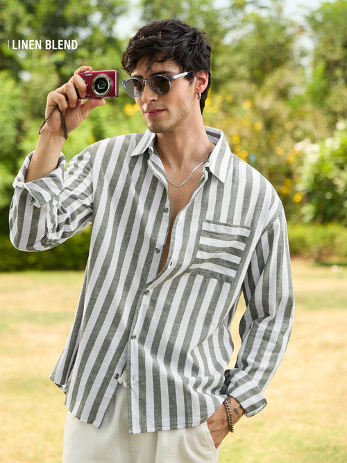 Cotton Linen Stripes: Ashen Cotton Linen Shirts