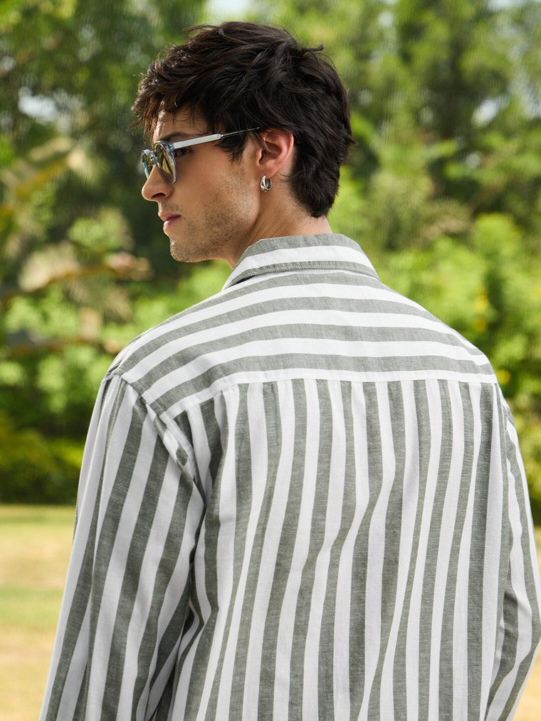 Cotton Linen Stripes: Ashen Cotton Linen Shirts