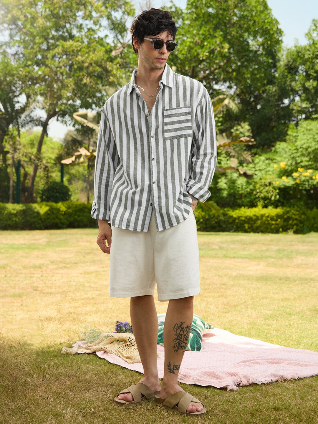 Cotton Linen Stripes: Ashen Cotton Linen Shirts