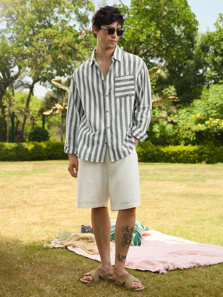 Cotton Linen Stripes: Ashen Cotton Linen Shirts