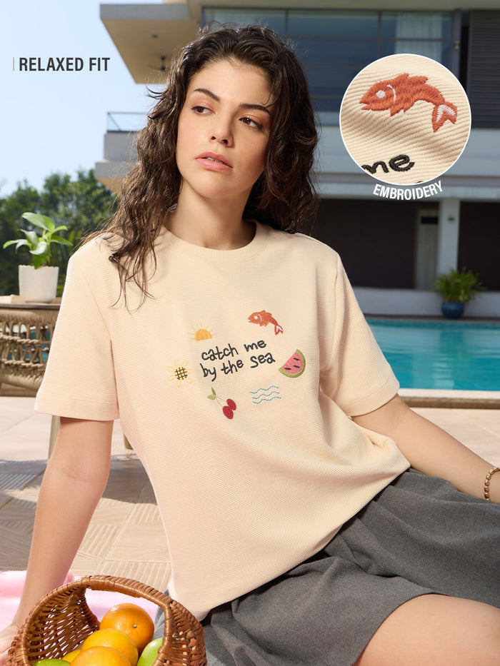 Textured Tshirt: By The Sea Women Relaxed T-Shirts