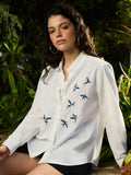 Cotton Linen Shirt: The Swallows Women Relaxed Shirts