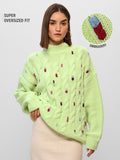 Cable Knit Sweater: Lime Women Super Oversized Sweaters