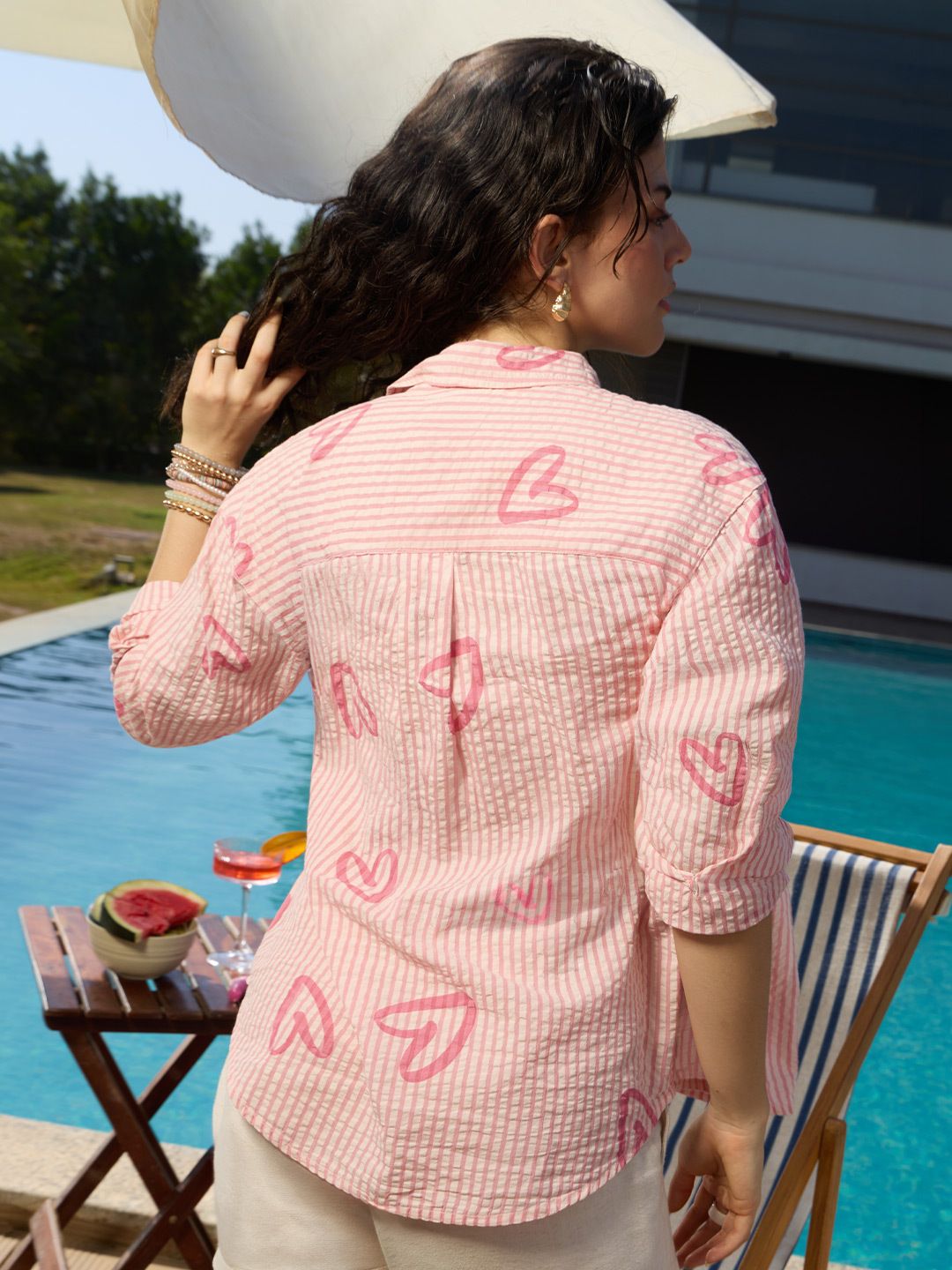 Textured Shirt: Little Hearts Women Oversized Shirts