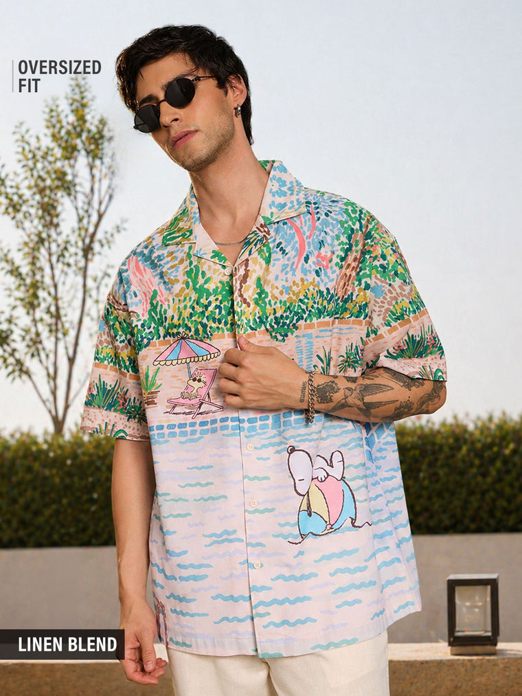 Cotton Linen: Peanuts Poolside Cotton Linen Shirts