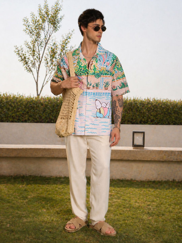 Cotton Linen: Peanuts Poolside Cotton Linen Shirts