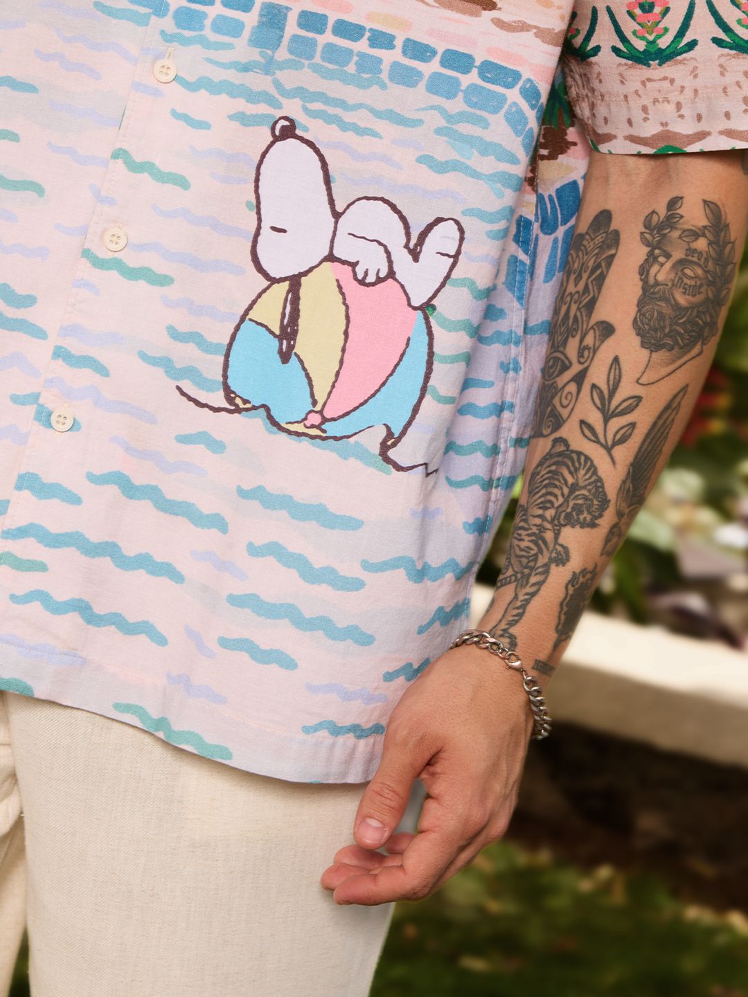 Cotton Linen: Peanuts Poolside Cotton Linen Shirts