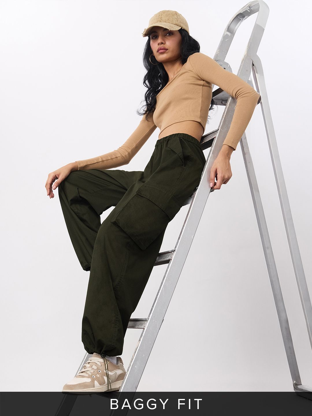 Parachute Pants: Hunter Green Women Baggy Pants
