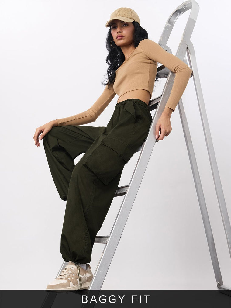 Parachute Pants: Hunter Green Women Baggy Pants