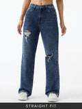 Distressed Denim: Sailor Blue Women Straight Denims