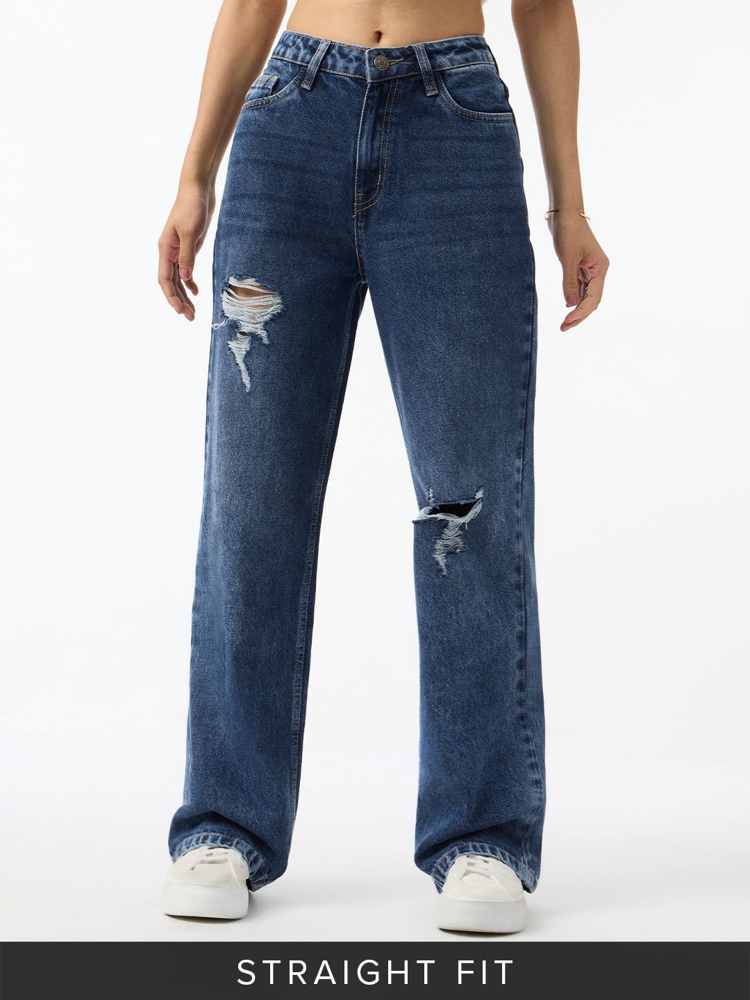 Distressed Denim: Sailor Blue Women Straight Denims