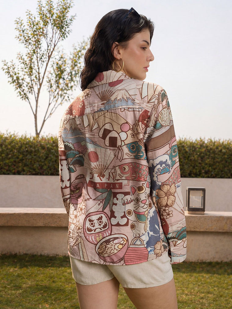 Tie-Up Shirt: Japanese Art Women Regular Shirts