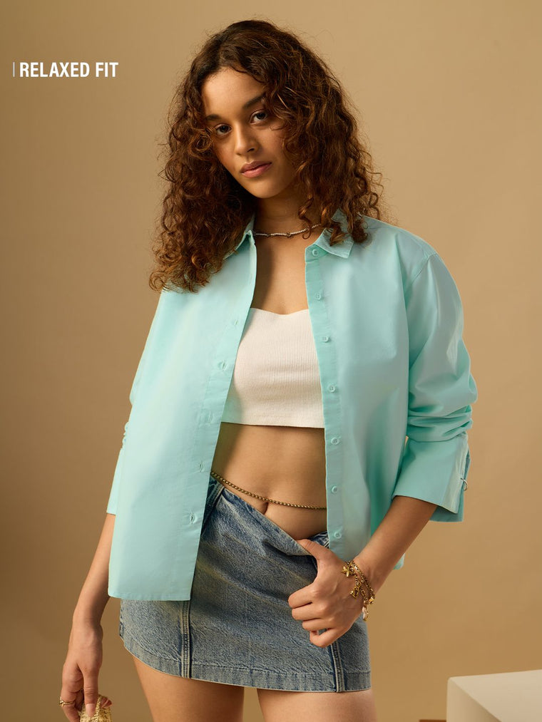 Easy Solids: Spearmint Women Relaxed Shirts