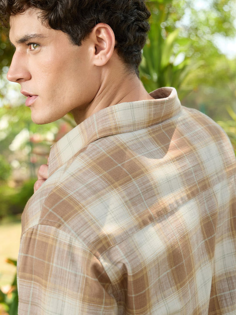 Plaid Shirt: Ochre Men Relaxed Shirts