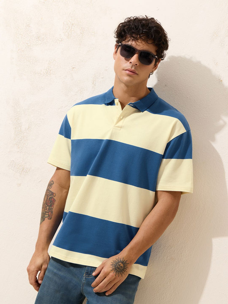 Oversized Polo: Colourblock Men Rugby Polos