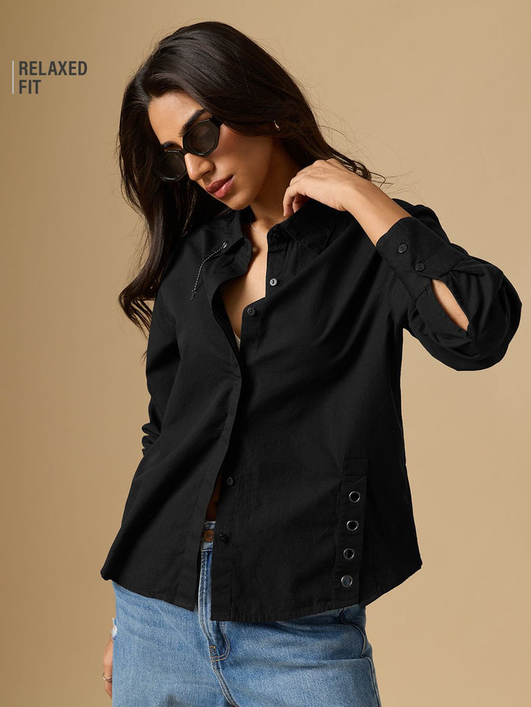 Easy Solids: Phantom Black Women Relaxed Shirts