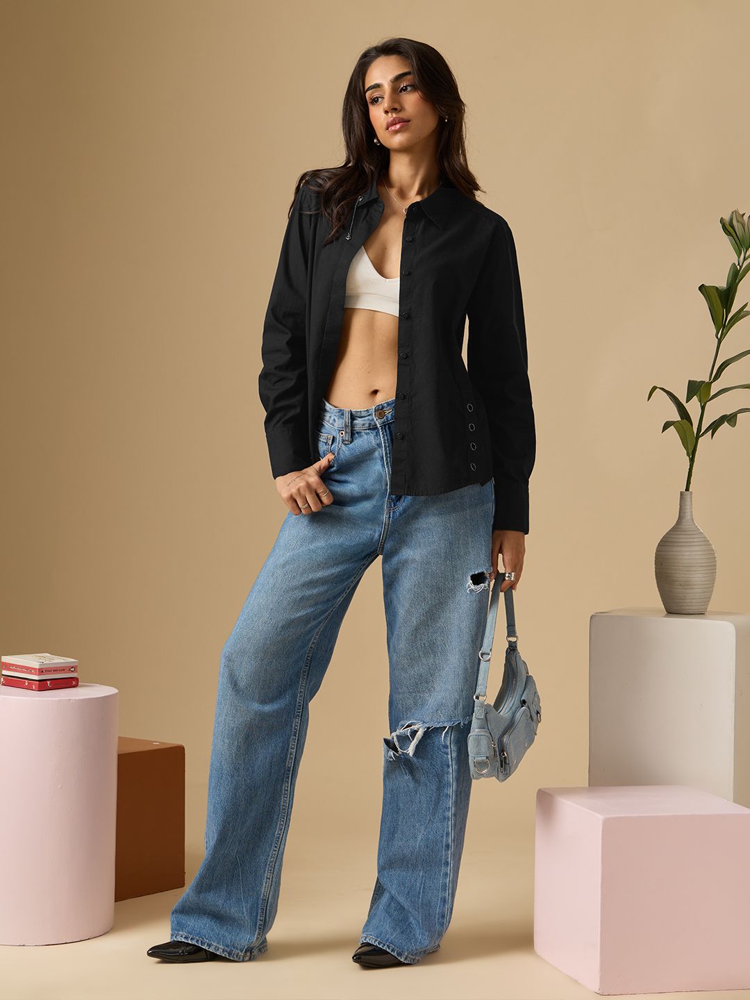 Easy Solids: Phantom Black Women Relaxed Shirts