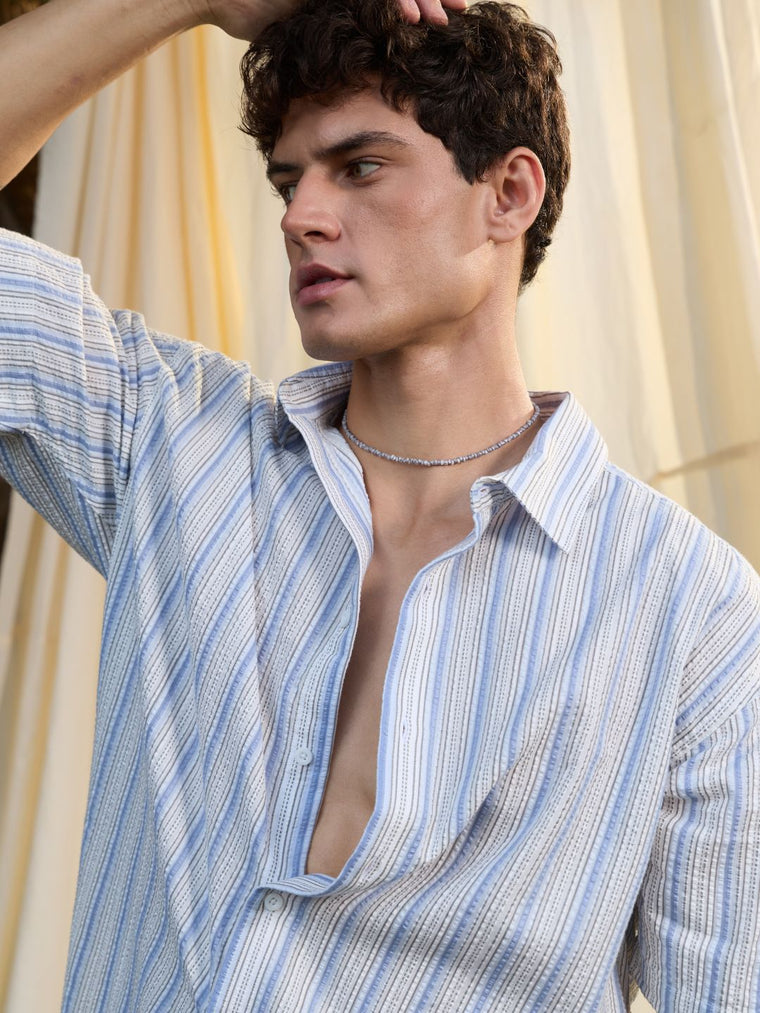 Textured Stripe: Riverbed Oversized Shirts