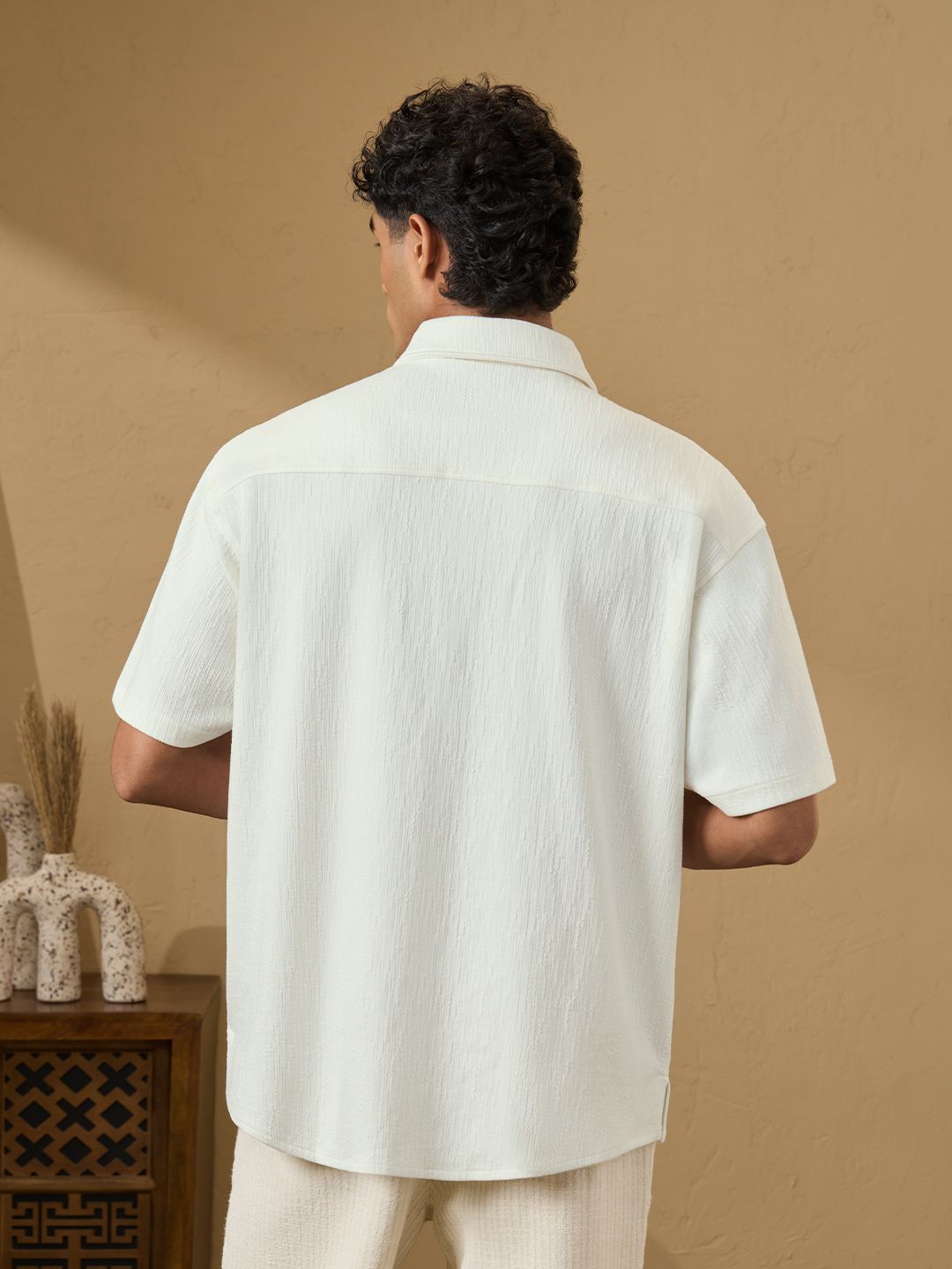 Textured Shirts: Egret Men Textured Shirts