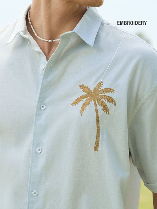 Cotton-Linen: Palm Tree Oversized Shirts