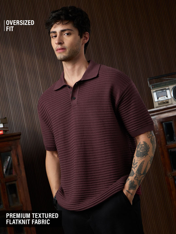 Textured Flatknit: Ruby Wine Textured Polos
