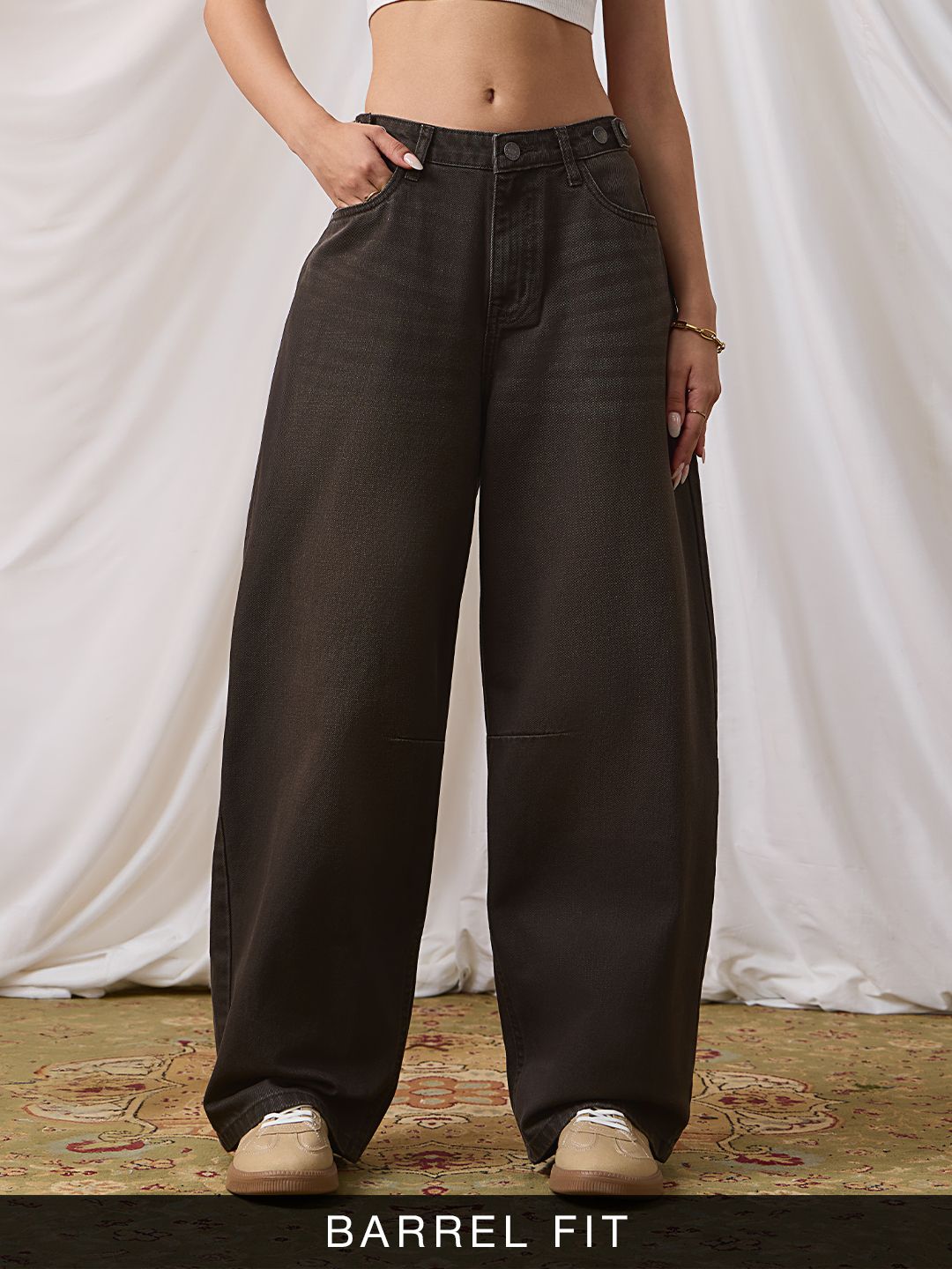 Barrel-Fit Denim: Coffee Bean Women Barrel Denims