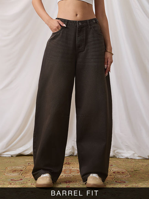 Barrel-Fit Denim: Coffee Bean Women Barrel Denims