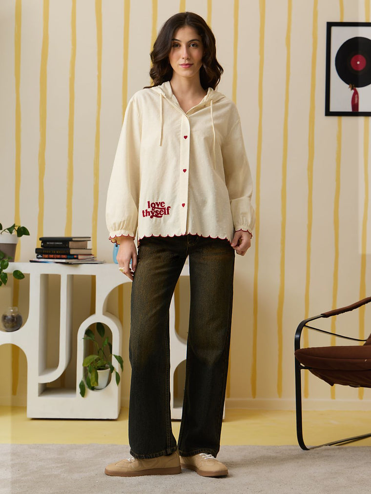 Hooded Shirt: Love Thyself Women Oversized Shirts